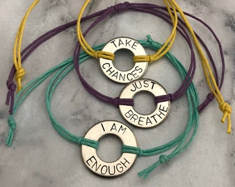 Your word for 2024 bracelet: Custom hand stamped stainless steel washer bracelet. ONE bracelet