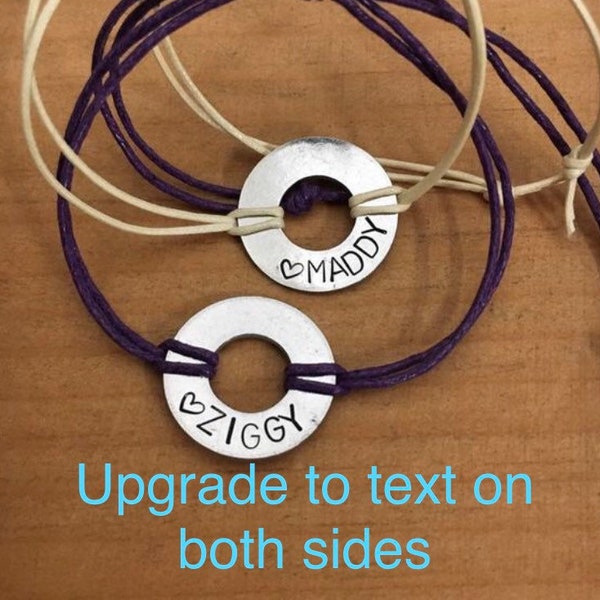 NOT A Bracelet. UPGRADE: for additional text on the back of a washer-this listing is NOT for a bracelet or necklace.