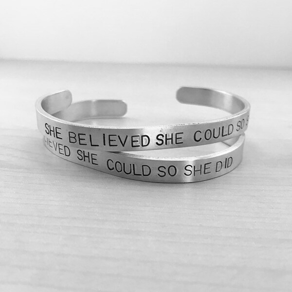 Custom stamped cuff bangle bracelet-1/4" x 6" aluminum, can be stamped on both sides. two sided.