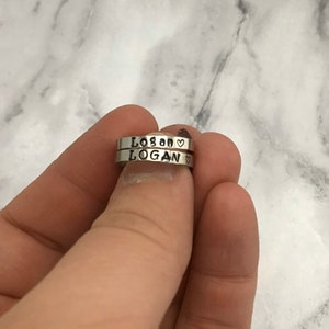 Stackable name ring: ONE custom hand stamped stainless steel 3mm ring. US sizes 3-11 available. ships next business day