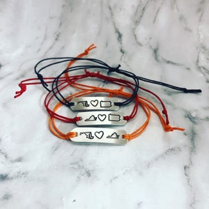 State outline bar bracelet 2 states with a heart inbetween- long distance friendship bracelet (one bracelet)