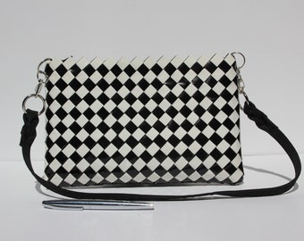 Recycled black & white wrapping paper purse