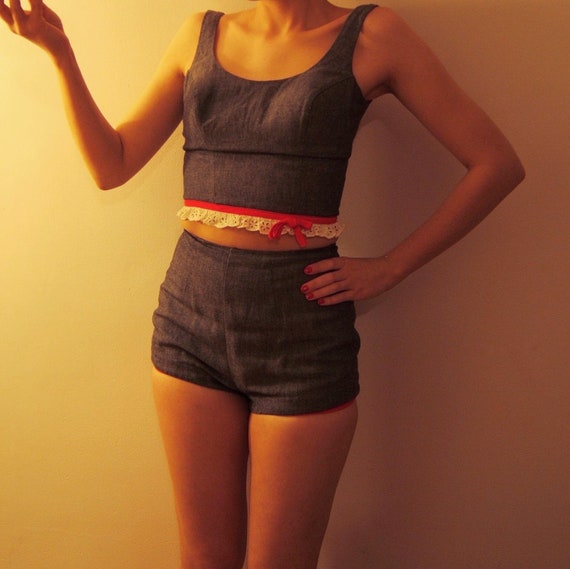 1960s two piece Chambray bathing/ play suit | Beac