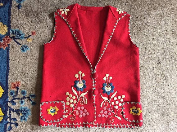 Rare Arts & Crafts embroidered folk vest - image 1