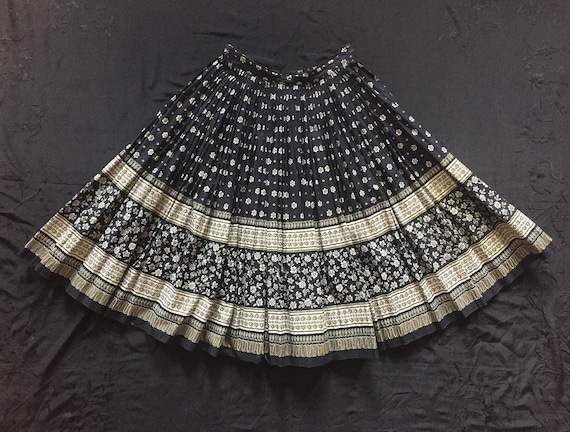 1940s painted cotton summer skirt | 1940s pleated