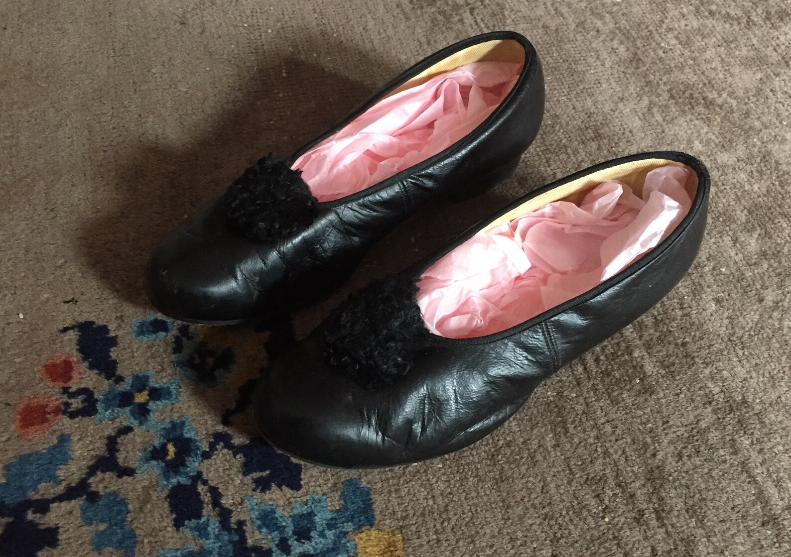 rare early pierrot-style shoes | ballet-style shoes with pom poms rare early pierrot-style shoes | ballet-style shoes with pom poms
