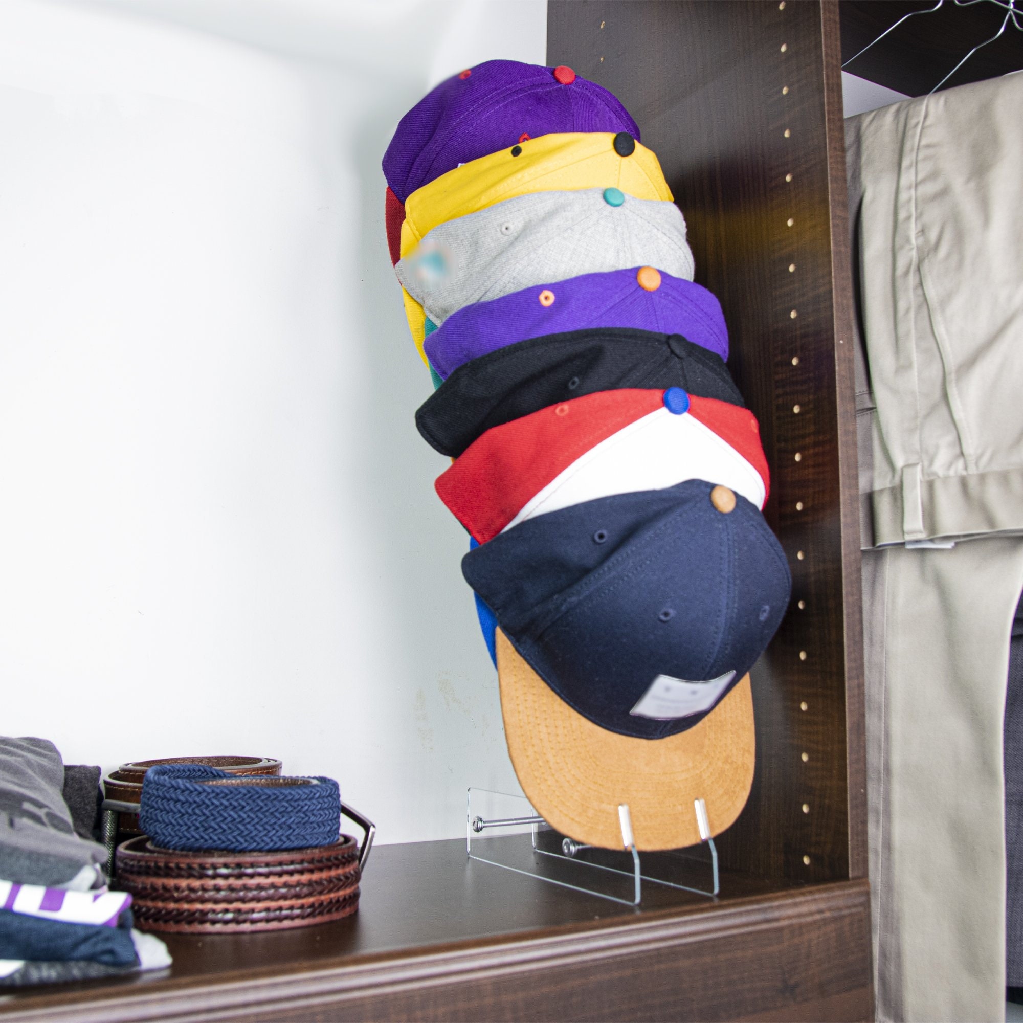 STAUBER Best Acrylic Baseball Cap Rack and Hat Display Holder- Display on  counter in closet or hang on wall.