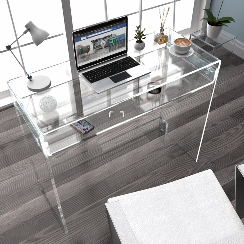 STAUBER Best Acrylic Desk With Shelf Clear Waterfall Etsy
