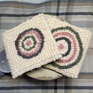 Hooked Mug Rug - Set of 2, Coasters, Handmade Hooked Rug