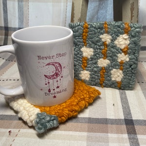Hooked Mug Rug - Set of 2, Coasters, Handmade Hooked Rug