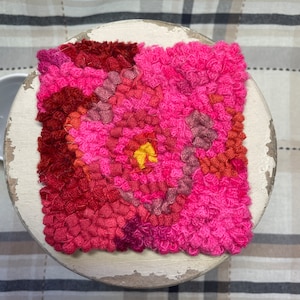 Hand Hooked Mug Rug, Coaster, Handmade Hooked Rug