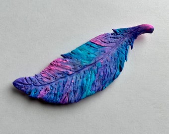 Feather, feather magnet, magnet, delicate, pretty, fridge magnet, polymer clay, handmade, cute, fun magnets, pink, blue, purple