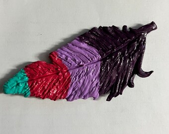 Feather, feather magnet, magnet, delicate, pretty, fridge magnet, polymer clay, handmade, cute, fun magnets, pink, turquoise, purple, pretty