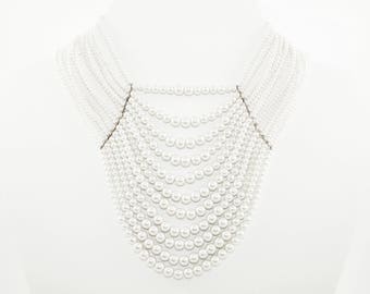 Collana di perle, Collana Art Deco, Collana Flapper Girl, Collana con bavaglino di perle multifilo, Splendida collana di perle vintage
