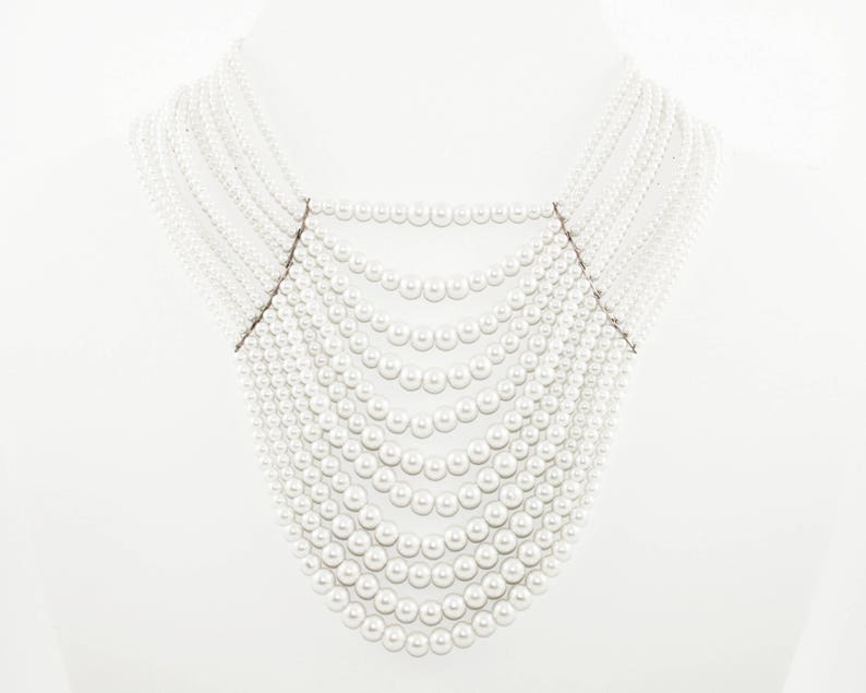 Collier tendance de perles, collier art déco, collier fille clapet, collier plastron de perles multi-rangs, superbe collier de perles vintage image 1