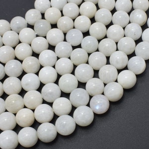 Witte regenboogmaansteen 8 mm rond, 15,5 inch, volledige streng, ca. 48 kralen, gat 1 mm (321054036)