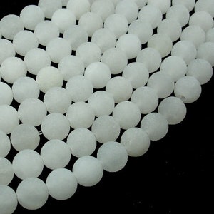 Cuentas de jade blanco mate, cuentas redondas de 8 mm (8,5 mm), 15,5 pulgadas, tira completa, aprox. 48 cuentas, agujero de 1 mm, calidad A (434054009)