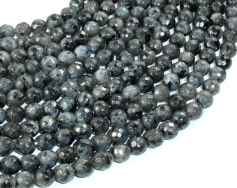 Black Labradorite, Larvikite, 6mm Faceted Round Beads, 14 Inch, Full strand, Approx 59 beads, Hole 1mm, A quality (137025005)