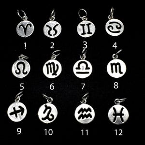 925 Sterling Silver Astrology Sign Charms, 9.2mm Coin Charms with 6mm (19guage) Closed Jump Ring, 1piece (007916012)
