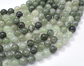 Green Rutilated Quartz Beads, 8mm Round Beads, 15.5 Inch, Full strand, Approx 48 beads, Hole 1mm (396054020)