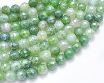 Mystic Coated Fire Agate- Green, 8mm Faceted Round Beads, AB Coated, 15 Inch, Full strand, Approx. 47 beads, Hole 1mm (122025336)