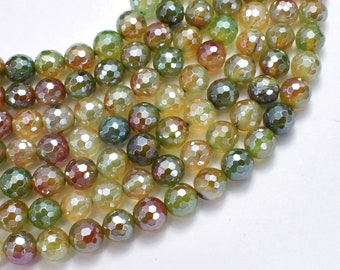Mystic Coated Rainbow Agate, 8mm Faceted Round Beads, AB Coated, 14.5 Inch, Approx. 47 beads, Hole 1mm, AA quality (122025342)