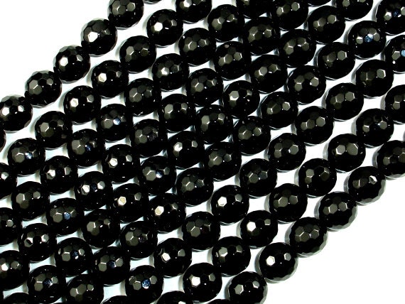 Black Onyx Beads, Faceted Round, 8mm, 15 Inch, Full strand, Approx 48 beads, Hole 1 mm, AA quality (140025002)