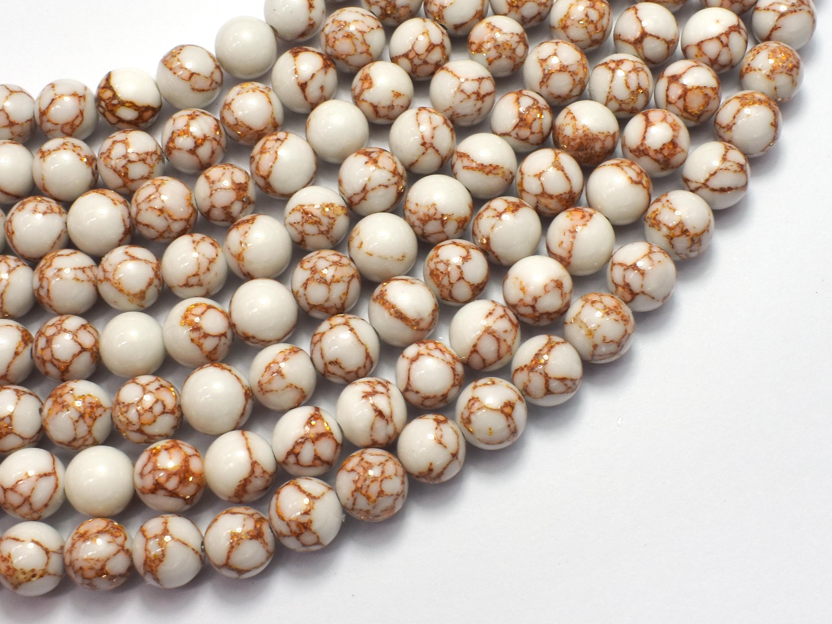 White Howlite - White with Gold Line, 8mm (8.3mm) Round, 15.5 Inch, Approx. 48 beads, Hole 1mm (214054042)