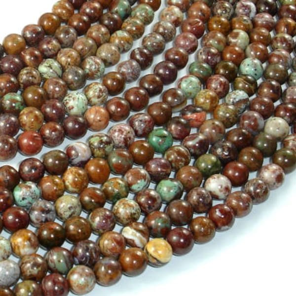 Opale verte africaine, perles rondes de 6 mm (6,3 mm), 16 pouces, brin complet, environ 66 perles, trou 1 mm, qualité A (104054003)