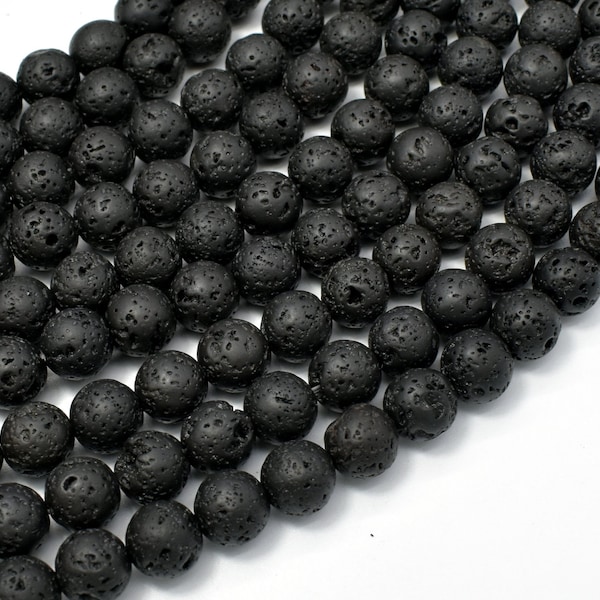 Black Lava Beads, Round, 8mm (8.5mm), 15 Inch, Full strand, Approx. 47 beads, Hole 1mm, AA quality (300054020)