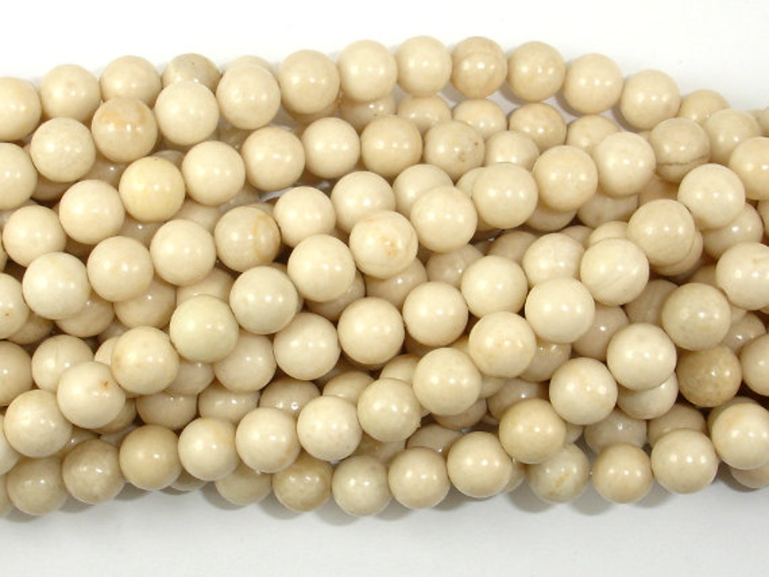 White Fossil Jasper Beads, 6mm 6.5mm, Round Beads, 15 Inch, Full Strand