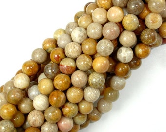 Fossil Coral Beads, 7mm(6.8mm) Round Beads, 15.5 Inch, Full strand, Approx 57 beads, Hole 1 mm, A quality (226054008)