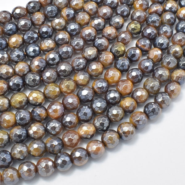 Mystic Coated Tiger Eye Beads, 6mm Faceted Round, AB Coated, 15.5 Inch, Full strand, Approx 65 beads, Hole 1mm (426025006)