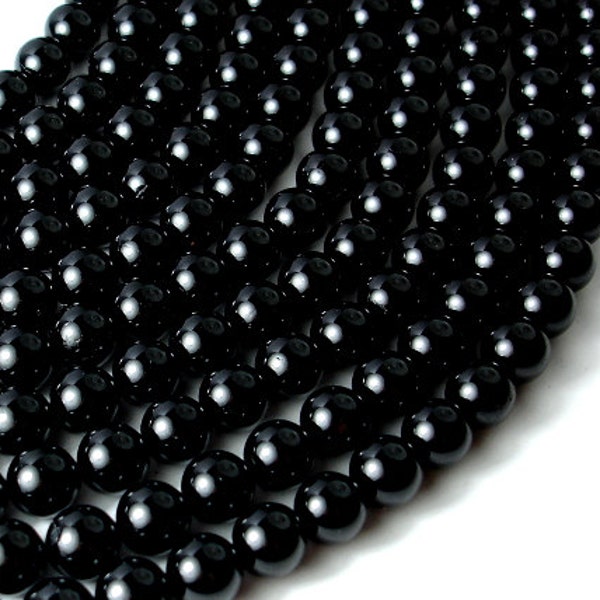 Black Tourmaline Beads, 8mm (8.5mm), Round Beads, 15.5 Inch, Full strand, Approx 47 beads, Hole 1 mm, A quality (147054001)