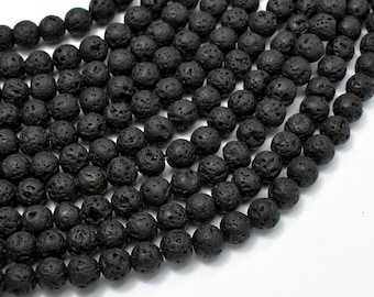 Black Lava Beads, Round, 6mm (6.6mm), 15 Inch, Full strand, Approx. 61 beads, Hole 1mm, AA quality (300054019)