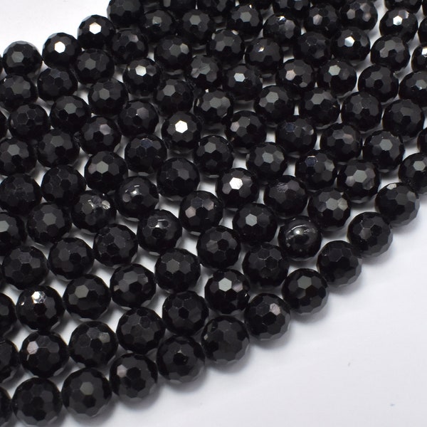 Black Tourmaline Beads, 6mm (6.6mm) Faceted Round Beads , 15 Inch, Full strand, Approx 58 beads, Hole 1mm (147025001)