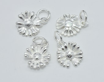 2pcs 925 Sterling Silver Charm, Daisy Charm, Flower Pendant, 10mm with 5.8mm Closed Jump Ring (007916132)