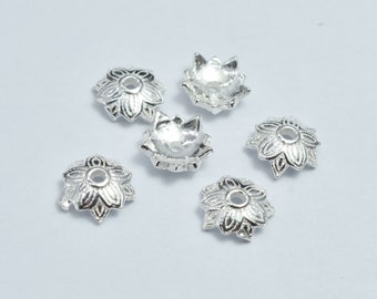 10pcs 925 Sterling Silver Bead Caps, 6x2.2mm Flower Bead Caps, Hole 1mm (007902042)