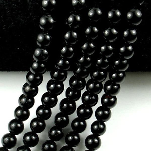 Black Tourmaline Beads, Round, 6mm (6.5 mm), 15.5 Inch, Full strand, Approx 61-65 beads, Hole 1mm, A quality (147054004)