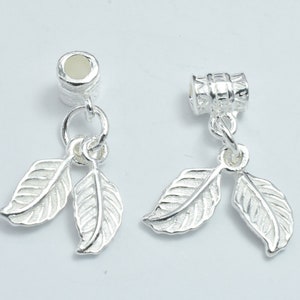 1pc 925 Sterling Silver Charm, Leaf 5.8x13mm, Tube Bail Bead 4.6x6.2mm, Tube hole 2.5mm (007916119)