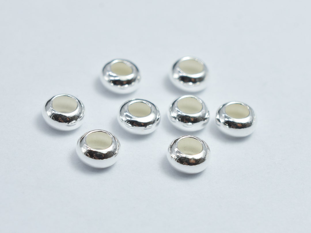 20pcs 925 Sterling Silver Rondelle Beads, 4mm Spacer Beads, Crimp Beads, Hole 2mm 007914045