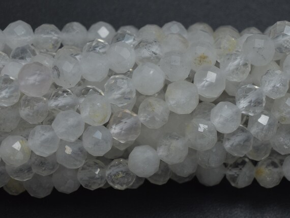 Egemmall 15.5 Inch Strand Clear Cultivated Quartz Crystal Beads – 4mm Faceted Round For Jewelry Making (#78082)