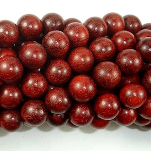 Bois de santal rouge, Perles rondes 10 mm 107 cm, Rang complet, environ 108 perles, Mala Beads (011733005)