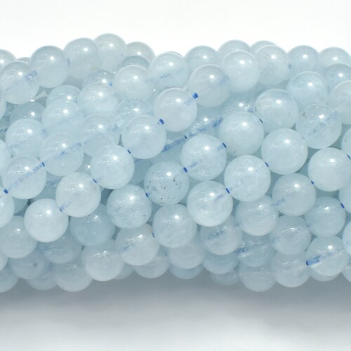Perles aigue-marine, 6 mm, perles rondes, 15,5 pouces, brin complet, longueur approx. 64 perles, trou 1 mm, qualité A (123054008)