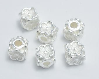 4pcs 925 Sterling Silver Beads, 5x5mm Cube Beads, Big Hole beads, Jewelry Findings, Hole 1.9mm (007903038)