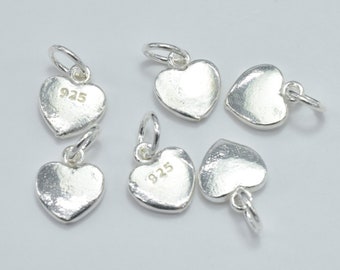 4pcs 925 Sterling Silver Charm, Heart Charm, 7x8mm with 4.7mm Closed Jump Ring (007916038)