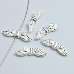 4pcs 925 Sterling Silver Angel Wing Beads, 14x3.6mm, Hole 1.2mm (007903173)