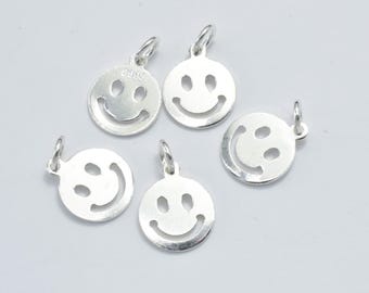 4pcs 925 Sterling Silver Charm, Smiling Face Charms, Smiley Charms, 8mm Coin with 3.8mm Close Jump Ring (007916034)