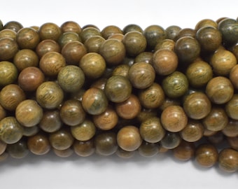 Green Sandalwood Beads, 8mm (8.3mm) Round Beads, 34 Inch, Full strand, Approx. 108 Beads, Mala Beads (011734002)