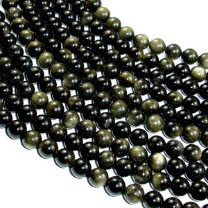 Golden Obsidian Beads, Round, 8mm (8.3mm), 15 Inch, Full strand, Approx 47 beads, Hole 1 mm, A quality (239054003)